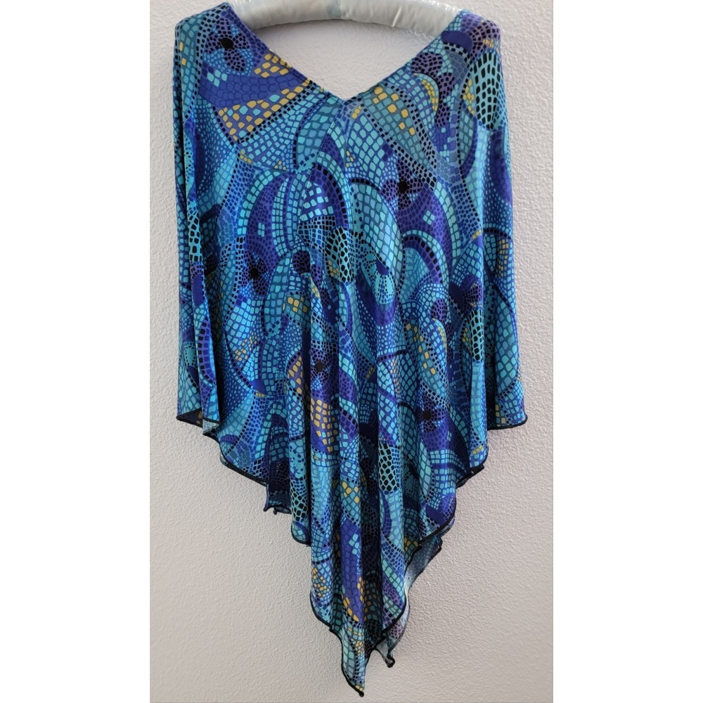 Chico's Women's One Size Abstract Mosaic Knit Poncho Blouse Kaftan Resort Wear